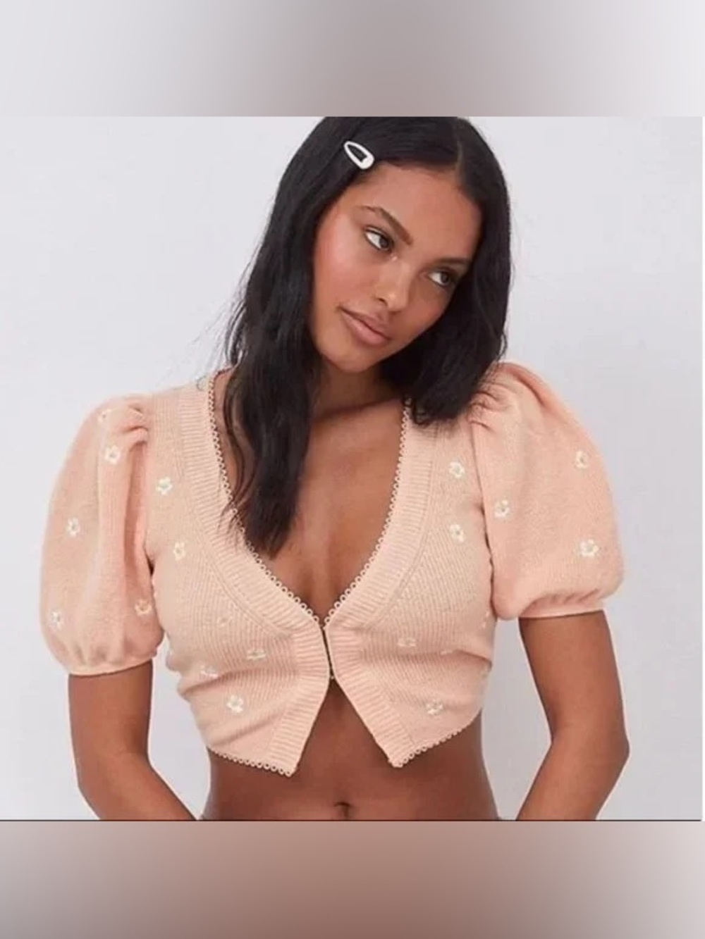 For Love & Lemons Peach Daisy Knit Crop Cardigan & Tank